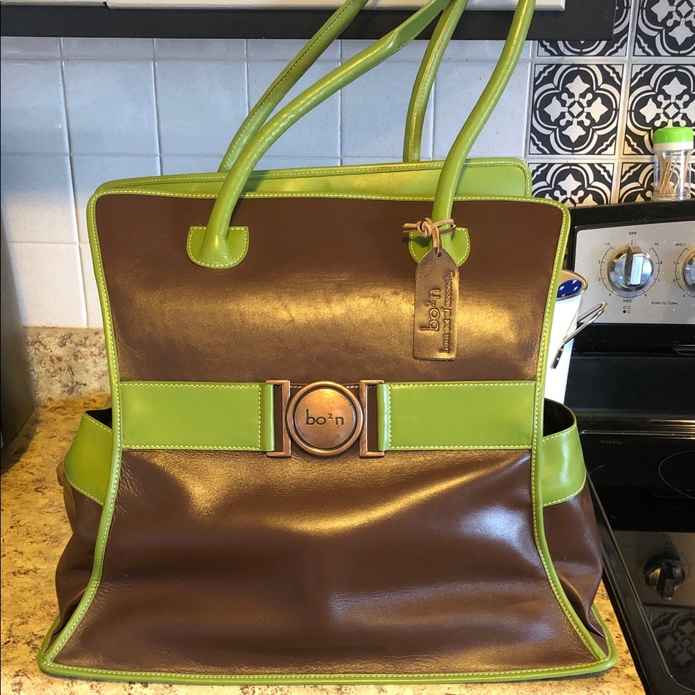Bo2n Brown and Lime Green Leather Tote